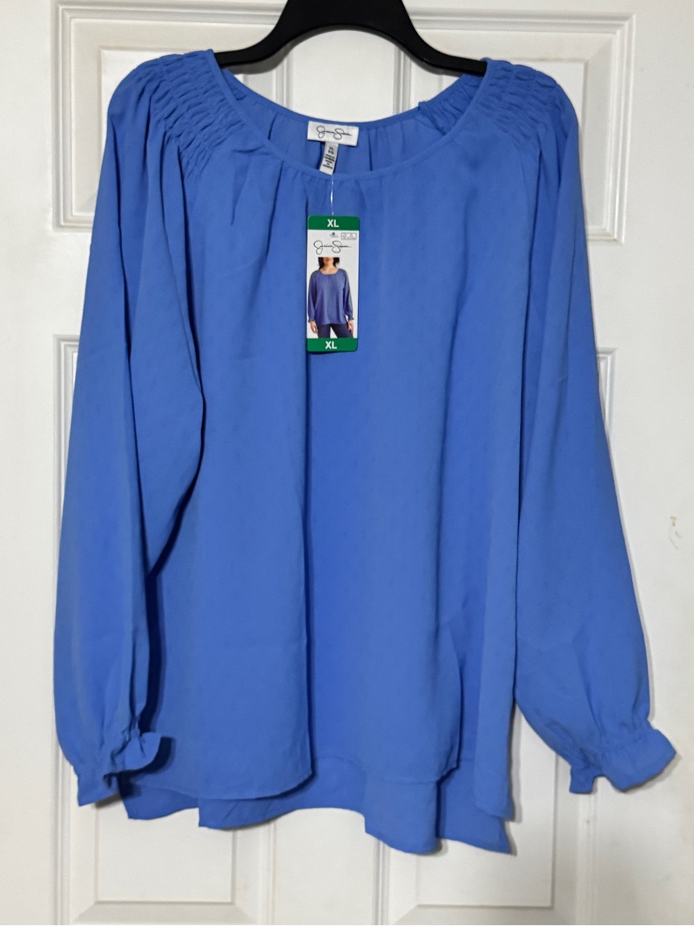Jessica Simpson Periwinkle Smocked Yoke Long Sleeve Blouse